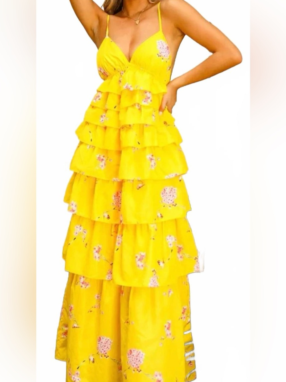 Buddy Love Yellow Floral Tiered Maxi Dress - Picture 1 of 4